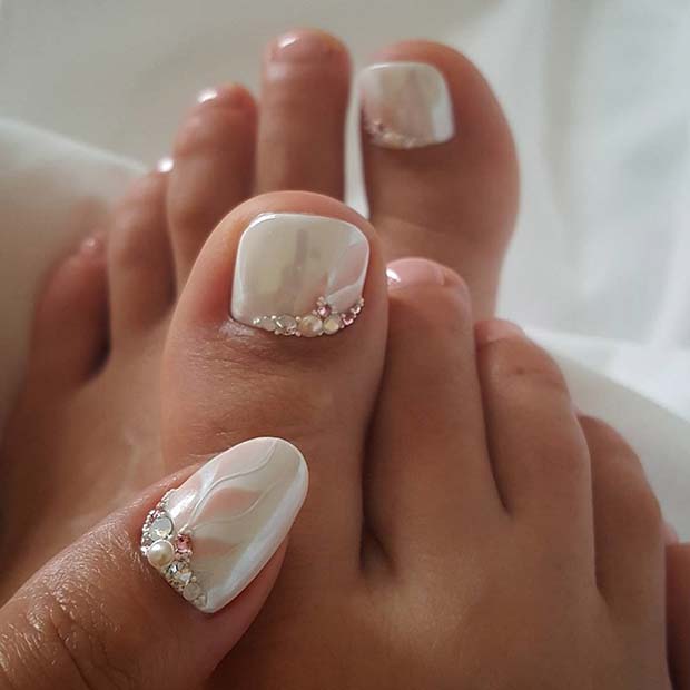 Elegant White Manicure and Pedicure 