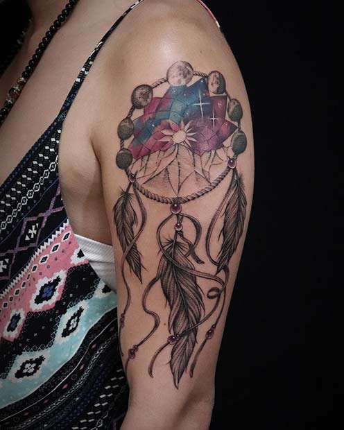 Moon Phase Dream Catcher Tattoo on Arm