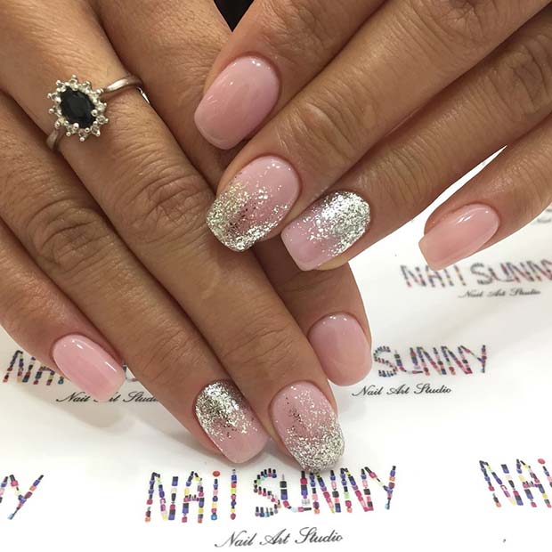 Pink and Silver Glitter Prom Nails