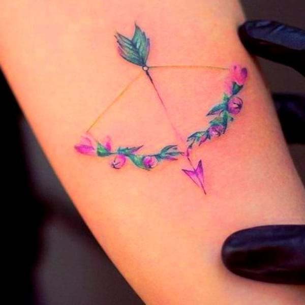 Pretty Floral Bow and Arrow Tattoo 