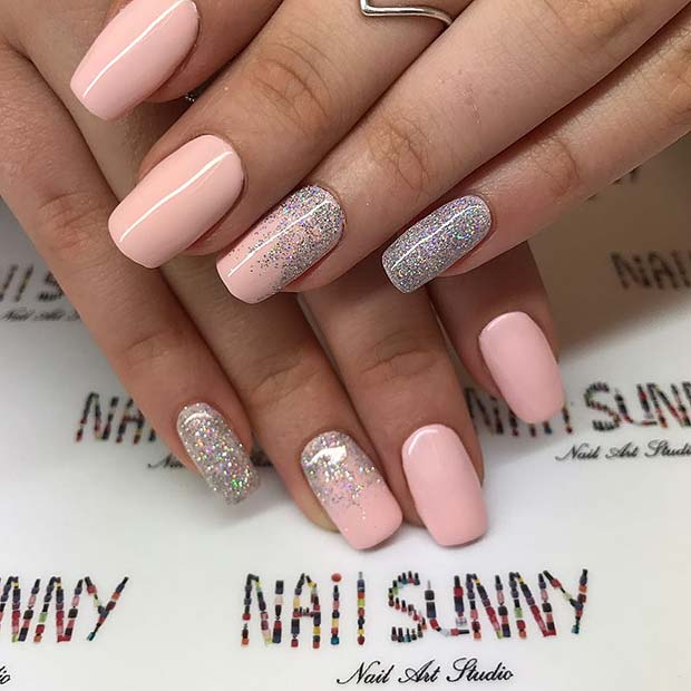 Pretty Pink Nails and Silver Glitter