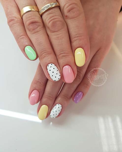 Pastel and Polka Dots Spring Nails