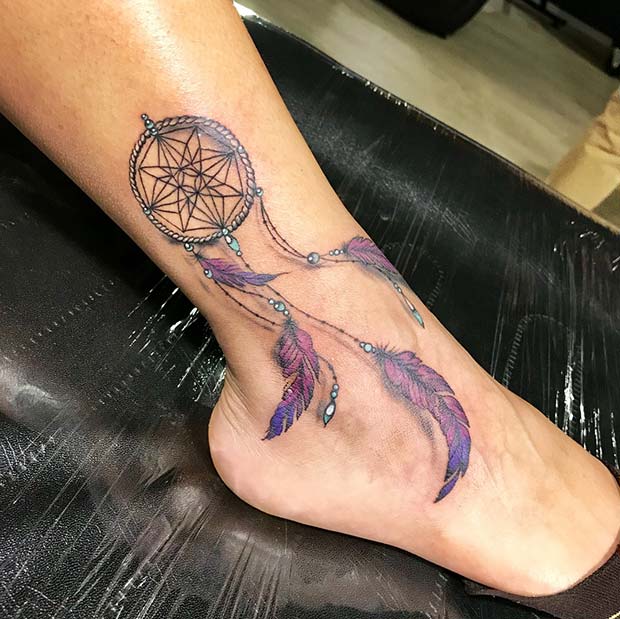 Stylish Dream Catcher Tattoo on Foot