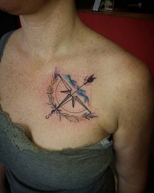 Unique Compass and Arrow Tattoo Design