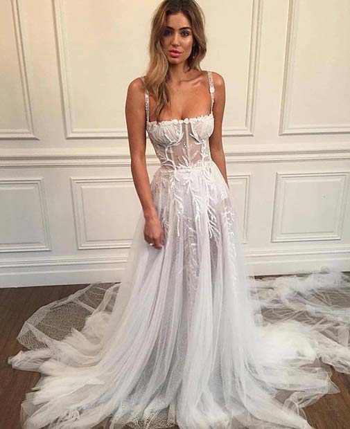 Unique Wedding Dress with Embroidered Body