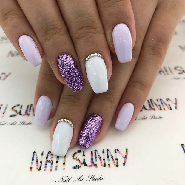 Vibrant Purple Glitter Nails