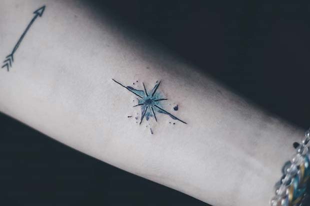 Watercolor Nautical Star Tattoo Idea