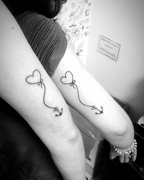 Matching Anchor and Heart Tattoos for BFFs