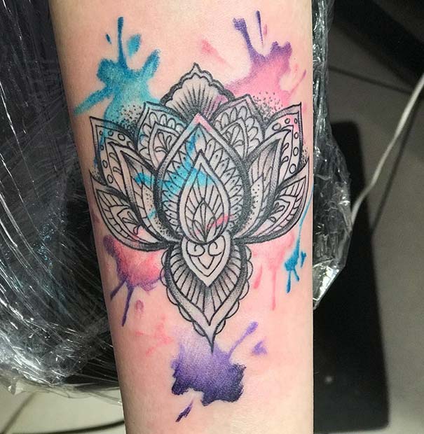 Watercolor Lotus Flower Mandala Tattoo