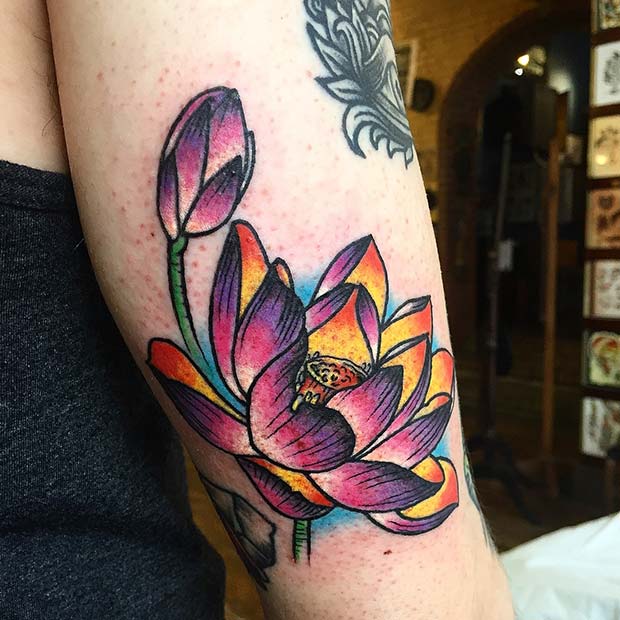 Bold Lotus Flower Tattoo Design