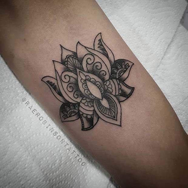 Decorated Lotus Flower Tattoo Design 