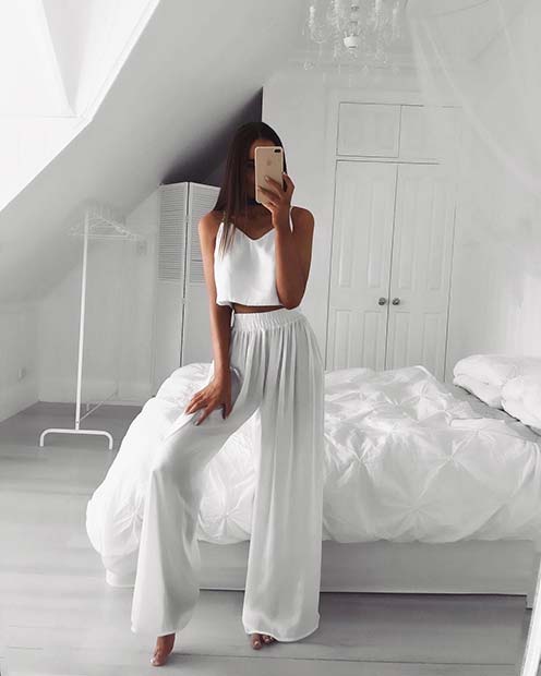 All White Floaty Trousers and Top