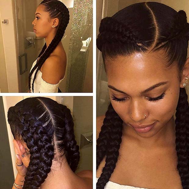 Double Cornrows Black Braided Hairstyle
