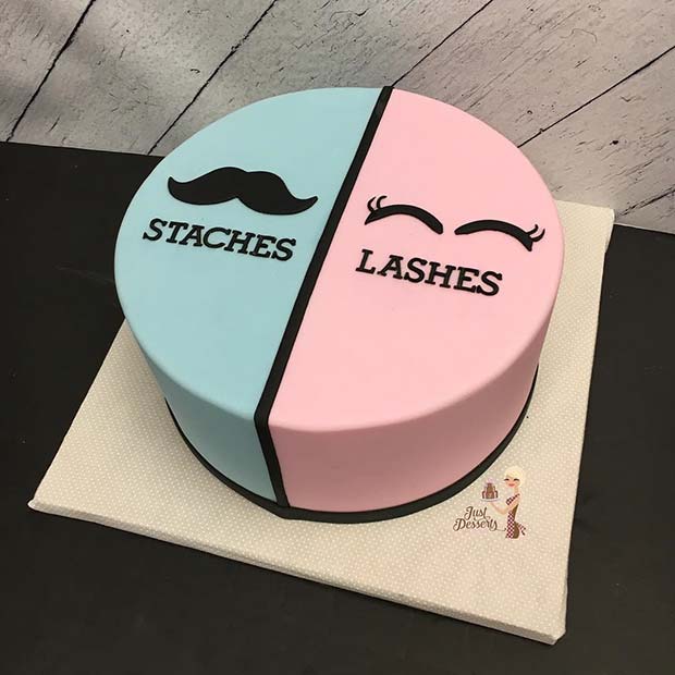 Fun Staches or Lashes Gender Reveal Cake