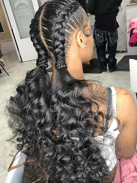 Feed In Braids with Ponytail Curls