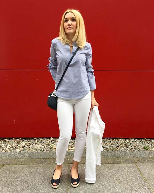 Light Shirt and White Trousers Outfit Idea