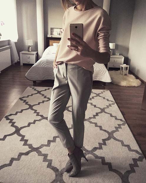 Light Top and Grey Tailored Trousers for Work