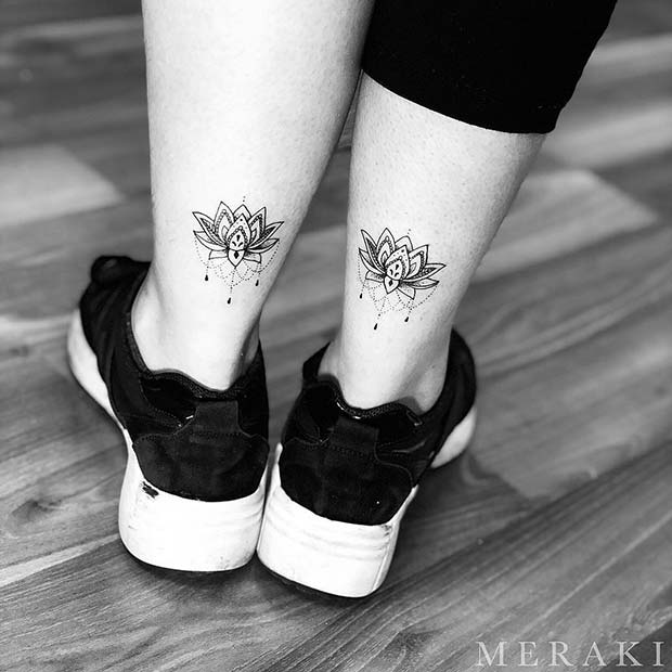 Matching Lotus Flower Foot Tattoos