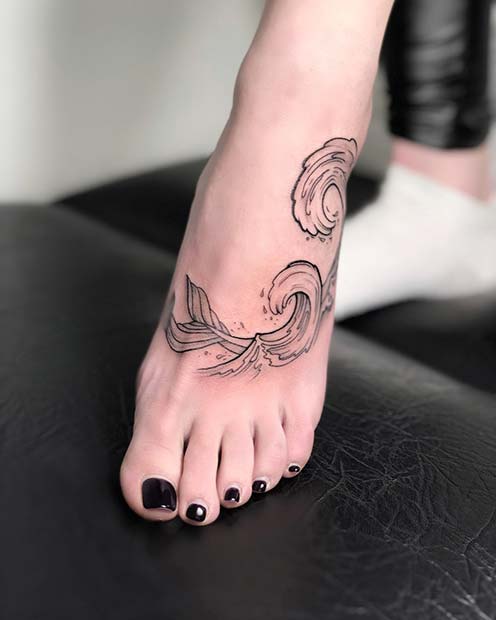 Ocean Waves Foot Tattoo Design