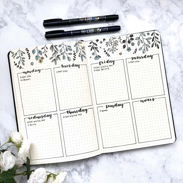 Pretty Weekly Schedule for Bullet Journal
