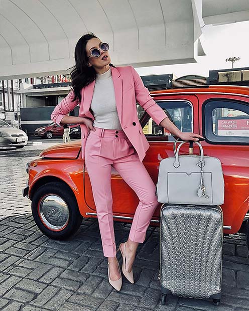 Pink Suit and Nude Heels Work Outfit 