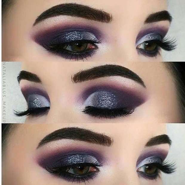 Purple Glitter Smokey Eye Look 