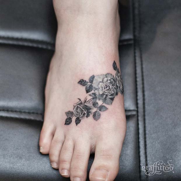Black Roses Tattoos On Feet