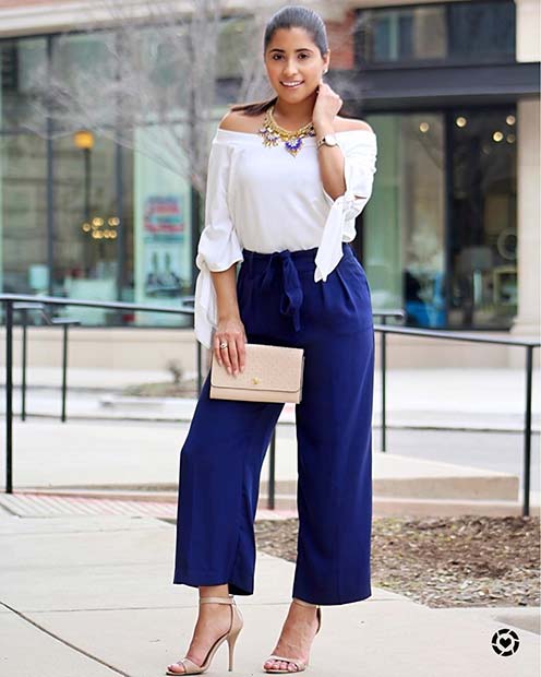 Smart Blue Trousers and White Top 