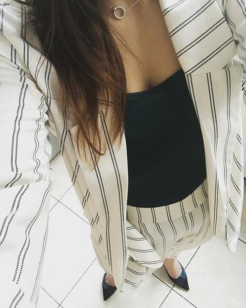 Stylish Stripe Suit Work Outfit 