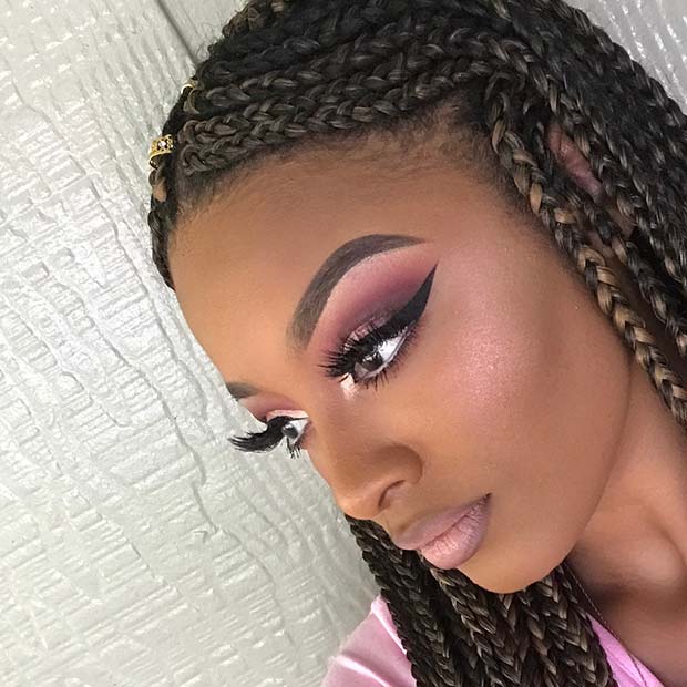 Burgundy and Pink Eye Makeup Idea for Black Girls 