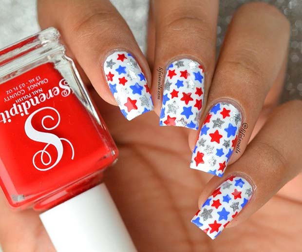 4th of July Star Nails