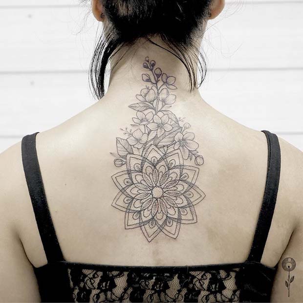 Beautiful Mandala and Floral Black Tattoo 