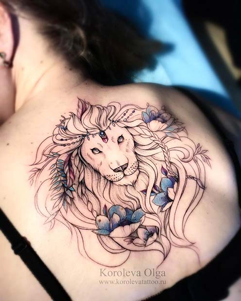 Beautiful Lion Back Tattoo Idea