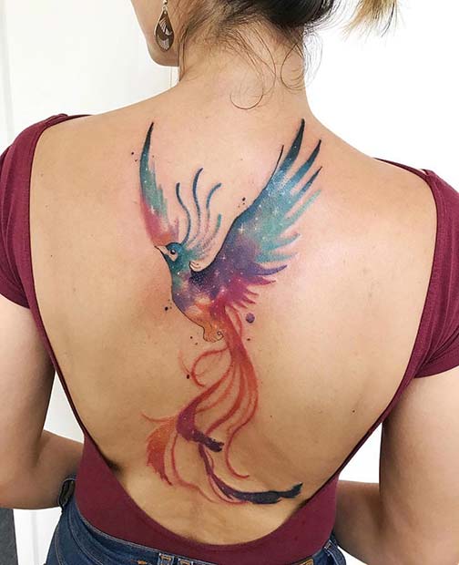 Phoenix back tattoo colorful and feminine  Phoenix tattoo design Phoenix  tattoo feminine Phoenix back tattoo