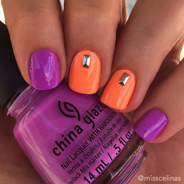 Bold Orange and Purple Nail Idea