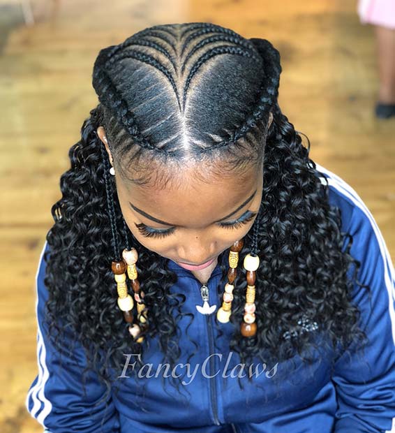 African Braids with Loose Curly Hair