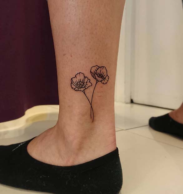 Cute Ankle Poppy Tattoo
