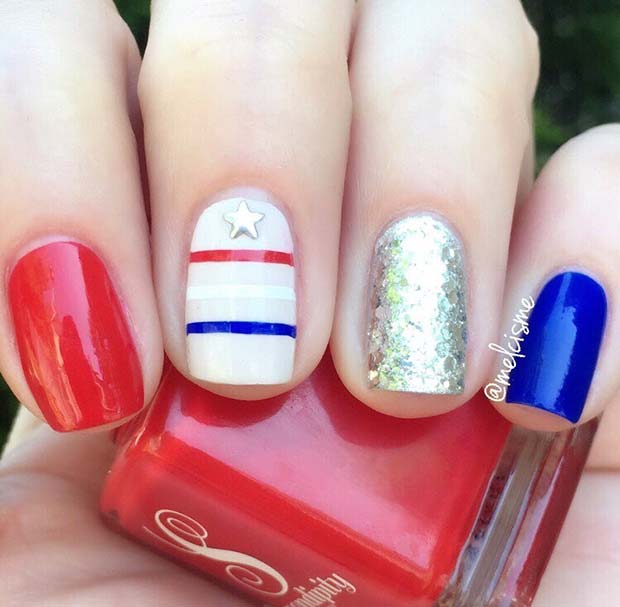 Simple 4th of July Nail Design for Short Nails