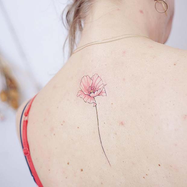 Delicate Poppy Back Tattoo Idea