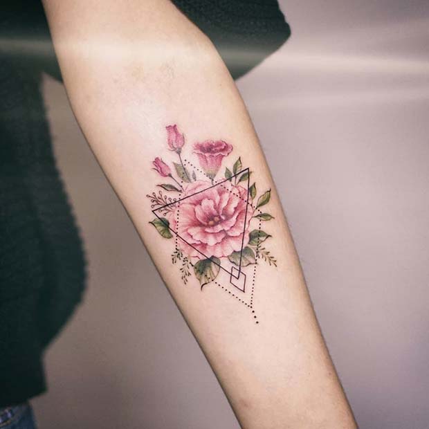 Flower Tattoo with Geometric Pattern