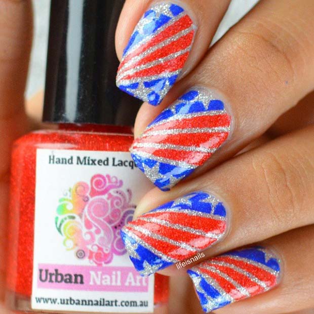 Glitter Flag Nails for the Fourth of July