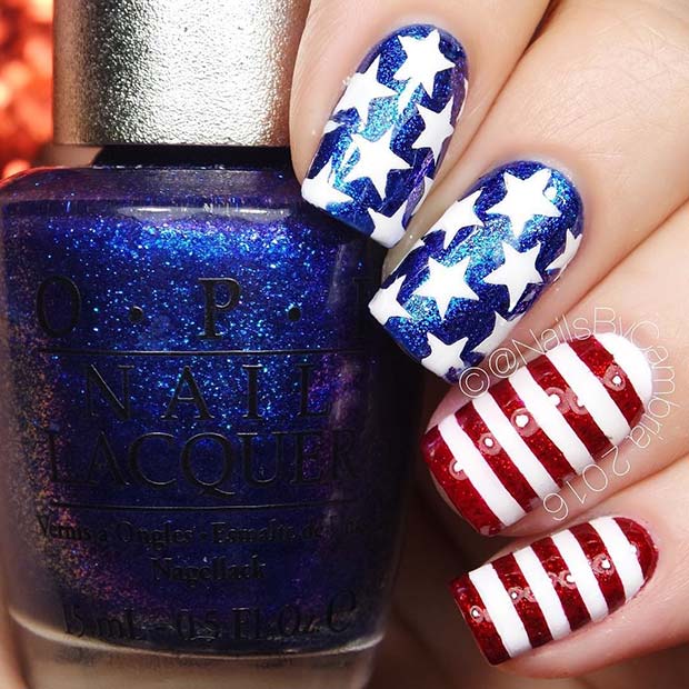 Glitter 4th of July Nails 