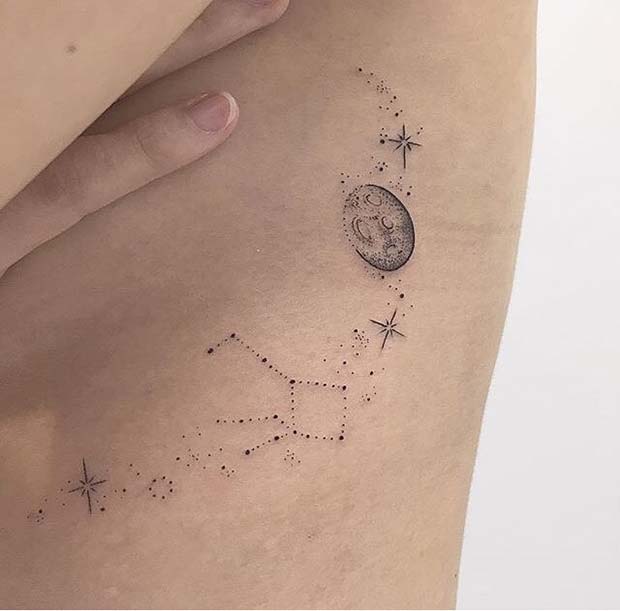 Moon and Stars Rib Tattoo