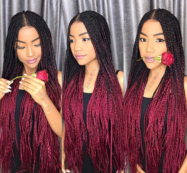 Long Ombre Braids with Color 