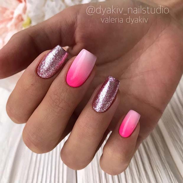 Ombre Summer Nails with Glitter 