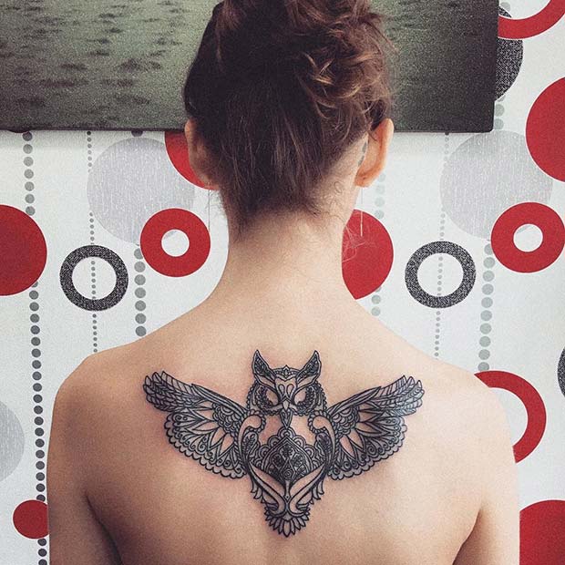 Owl Back Tattoo Design