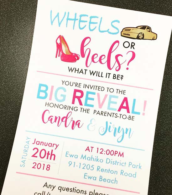 Gender Reveal Invitations  - Wheels or Heels?
