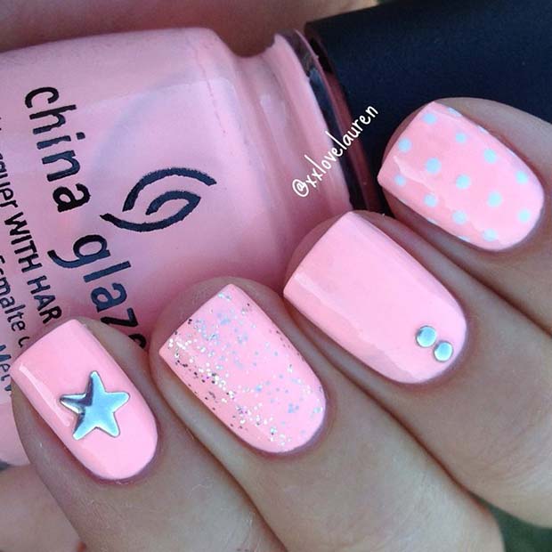 Cute, Pink and Silver Summer Nails
