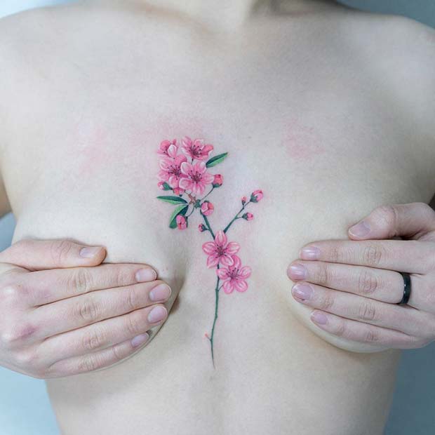 Pretty Sternum Floral Tattoo