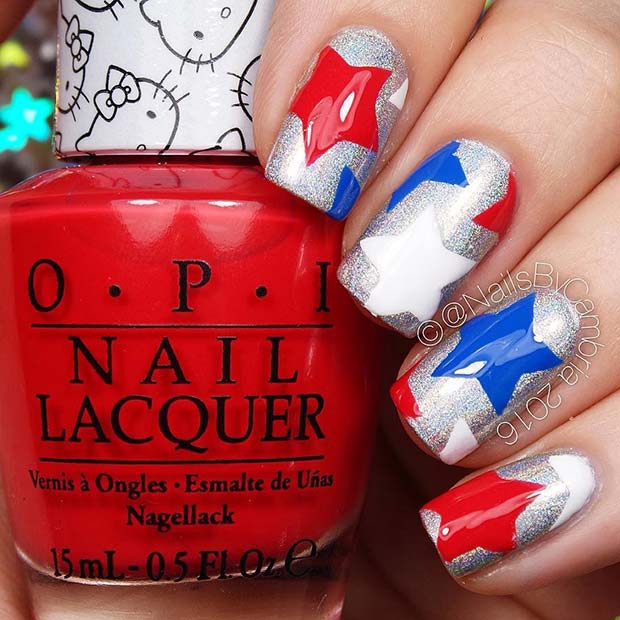 Red, White and Blue Star Nails 
